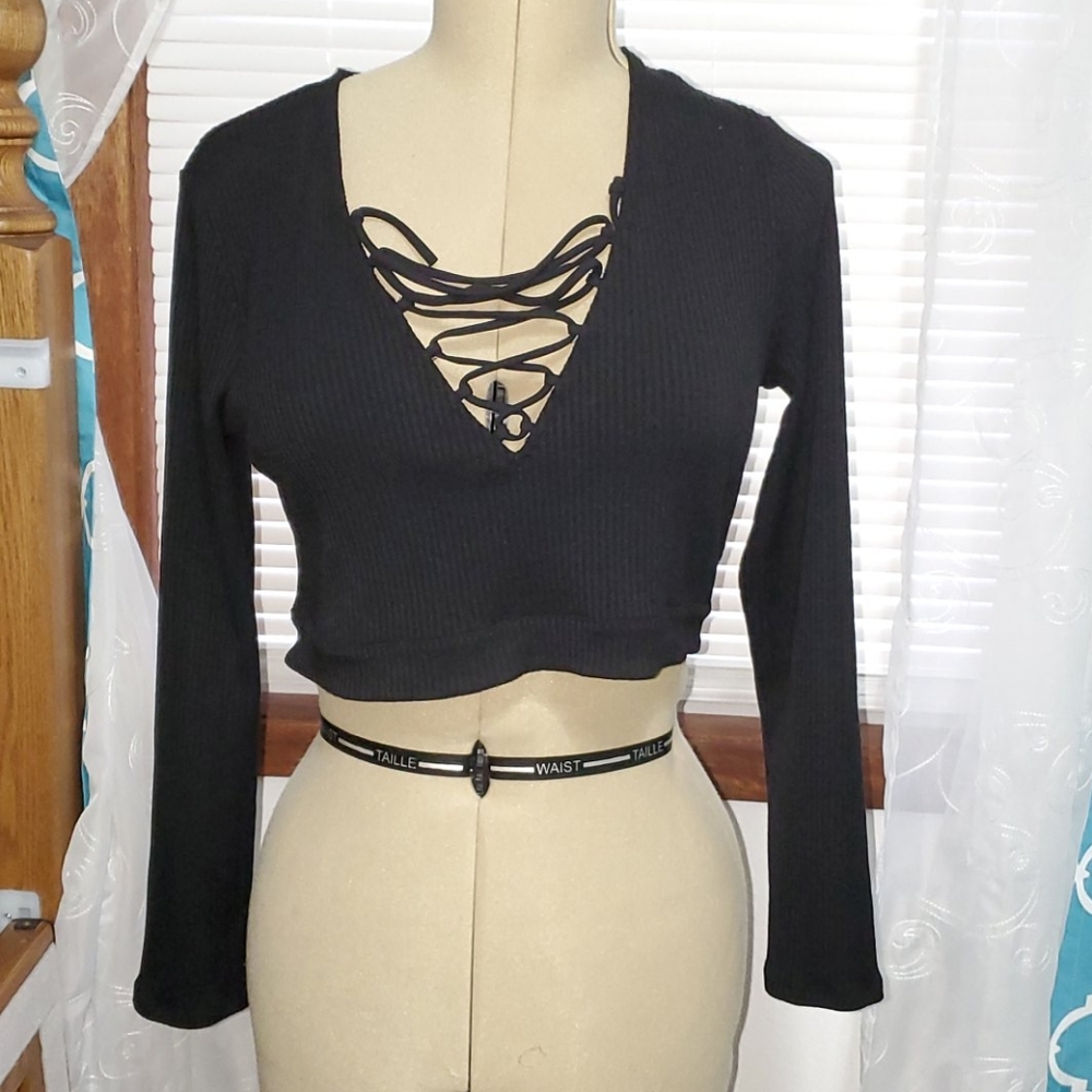Express Black Lace up Crop Top